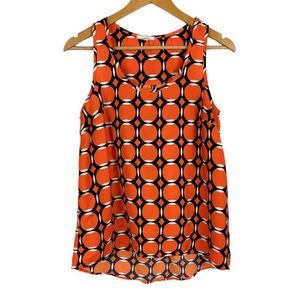 Pleione Colorful Orange & Navy Blue Scoop Neck Hi-Low Blouse Size Small